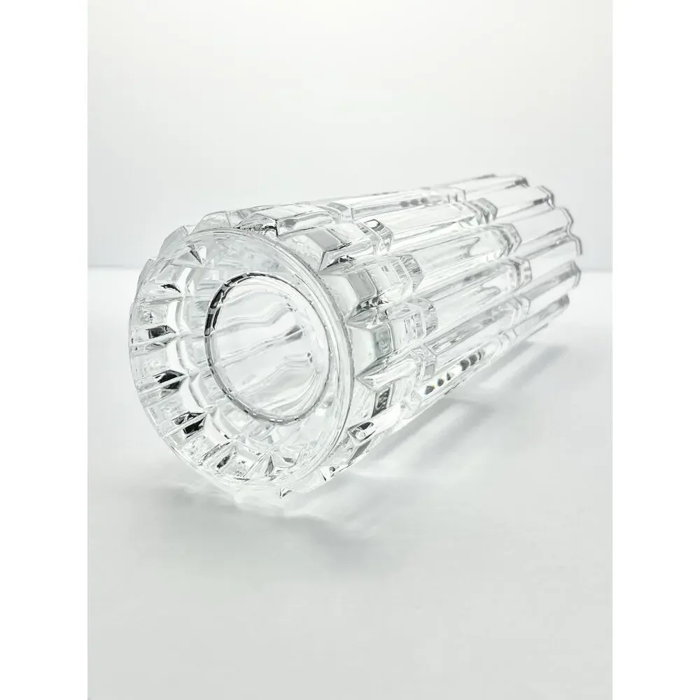 Vintage French Contemporary Postmodern-Style Cylinder Column Cut Crystal Vase 9”